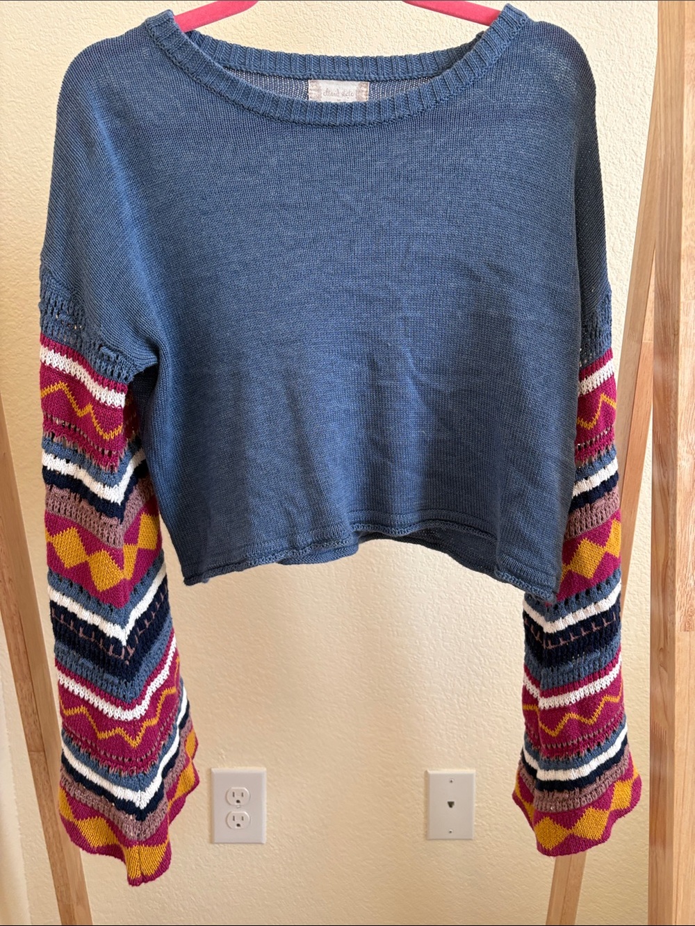 Altar'd State Denim Blue Ribbed Knit Sweater